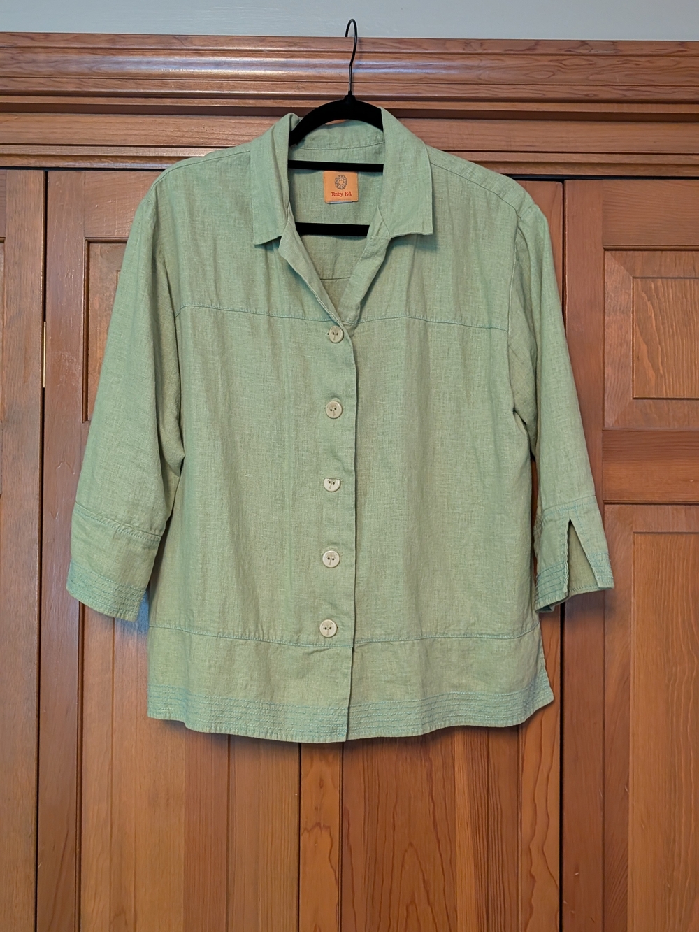 Ruby Rd. Light Green Button-Front Linen Shirt